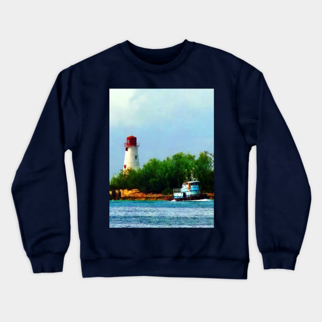 Nassau Bahamas  - Lighthouse and Boat Crewneck Sweatshirt by SusanSavad